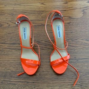 Bright coral strappy Steve Madden heels
